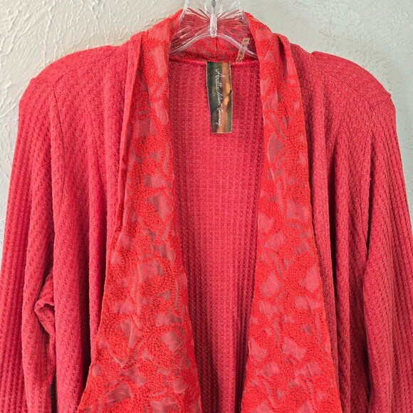 Aratta Silent Journey Cardigan Shawl Sweater Coral Lace Beaded Drape Boho Hippie - Picture 2 of 12